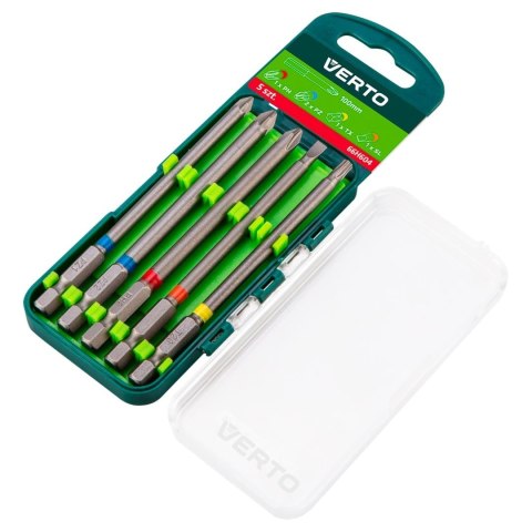 ZESTAW BITÓW 5 SZTUK 100MM - 1*PH, 2*PZ, 1*SL, 1*TX VERTO ZESTAW BITÓW 5 SZTUK 100MM - 1*PH, 2*PZ, 1*SL, 1*TX VERTO