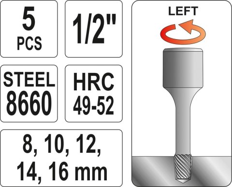 ZESTAW WYKRĘTAKÓW DO SZPILEK 5 CZĘŚCI 1/2'' YATO ZESTAW WYKRĘTAKÓW DO SZPILEK 5 CZĘŚCI 1/2'' YATO