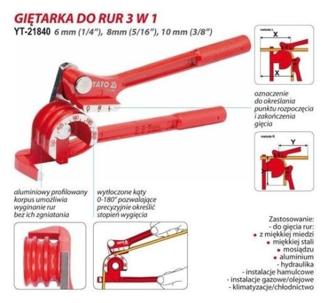 GIĘTARKA DO RUR 6-8-10MM YATO GIĘTARKA DO RUR 6-8-10MM YATO