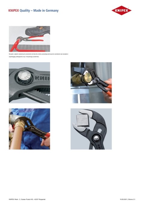 SZCZYPCE DO RUR COBRA 180MM KNIPEX SZCZYPCE DO RUR COBRA 180MM KNIPEX