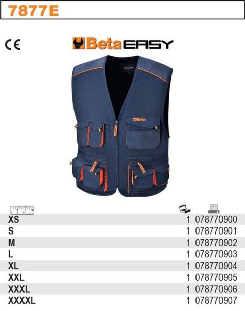KAMIZELKA ROBOCZA EASY Z KIESZENIAMI GRANATOWA 7877E XXL BETA KAMIZELKA ROBOCZA EASY Z KIESZENIAMI GRANATOWA 7877E XXL BETA