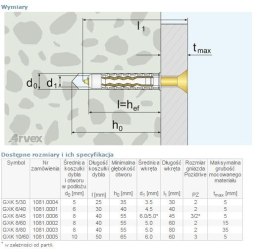 DYBEL UNIWERSALNY ŁEB Z NACIĘCIEM KRZYŻOWYM GXK 8/45MM ARVEX
