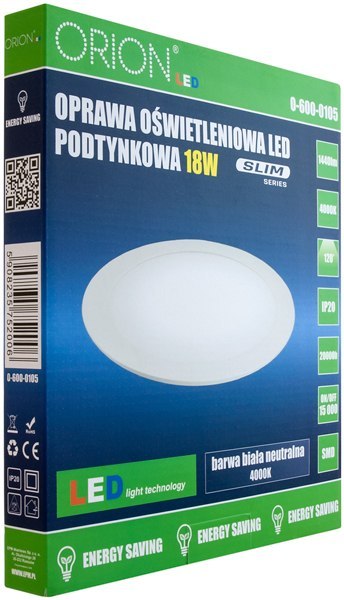PANEL LED PODTYNKOWY OKRĄGŁY SLIM 18W, 1440LM, 225MM ORION PANEL LED PODTYNKOWY OKRĄGŁY SLIM 18W, 1440LM, 225MM ORION