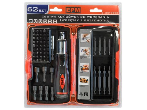 ZESTAW BITÓW Z GRZECHOTKĄ 62 SZTUK EPM ZESTAW BITÓW Z GRZECHOTKĄ 62 SZTUK EPM