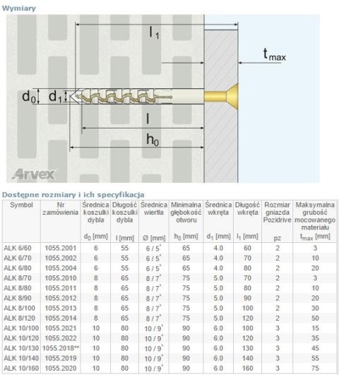 DYBEL PRZEDŁUŻANY ŁEB Z NACIĘCIEM KRZYŻOWYM ALK 10/140MM ARVEX DYBEL PRZEDŁUŻANY ŁEB Z NACIĘCIEM KRZYŻOWYM ALK 10/140MM ARVEX