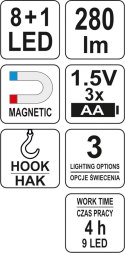 LATARKA WARSZTATOWA 2W1 LED MAGNET 3XAA YATO