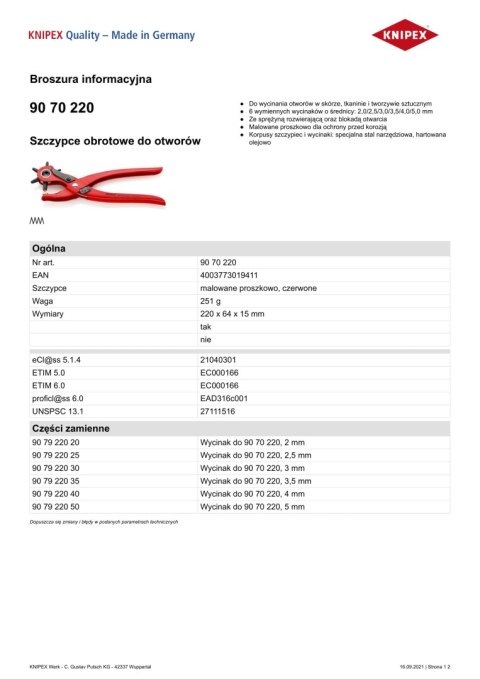 DZIURKACZ REWOLWEROWY 220MM KNIPEX DZIURKACZ REWOLWEROWY 220MM KNIPEX