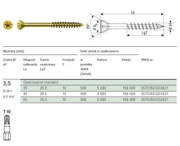 WKRĘT DO PODŁÓG/DESEK OCYNK ŻÓŁTY TX 3.5*45MM SPAX SPAX