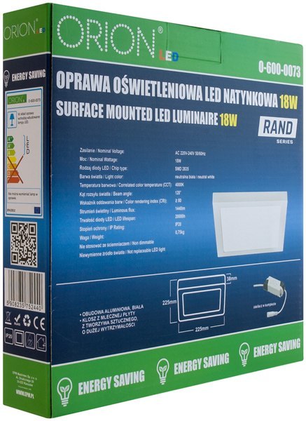 PANEL LED NATYNKOWY Z ZASILACZEM RAND 174*174 12W ORION PANEL LED NATYNKOWY Z ZASILACZEM RAND 174*174 12W ORION