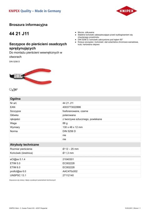 SZCZYPCE DO PIERŚCIENI SEGERA WEWNĘTRZNE WYG.130MM 12-25MM KNIPEX SZCZYPCE DO PIERŚCIENI SEGERA WEWNĘTRZNE WYG.130MM 12-25MM KNIPEX