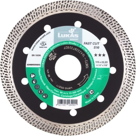 TARCZA DIAMENTOWA TURBO FAST CUT S10 125*22*10 LUKAS