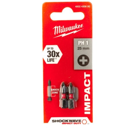 BIT, GROT, KOŃCÓWKA SHOCKWAVE PH1 25MM 2 SZT. MILWAUKEE BIT, GROT, KOŃCÓWKA SHOCKWAVE PH1 25MM 2 SZT. MILWAUKEE