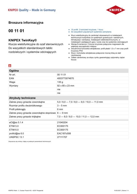 KLUCZE WIELOFUNKCYJNE DO SZAF STEROWNICZYCH TWINKEY KNIPEX KLUCZE WIELOFUNKCYJNE DO SZAF STEROWNICZYCH TWINKEY KNIPEX
