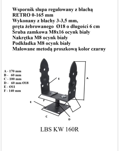 PODSTAWA SŁUPA REGULOWANA 0-165MM NA KWADRAT RETRO UN PODSTAWA SŁUPA REGULOWANA 0-165MM NA KWADRAT RETRO UN