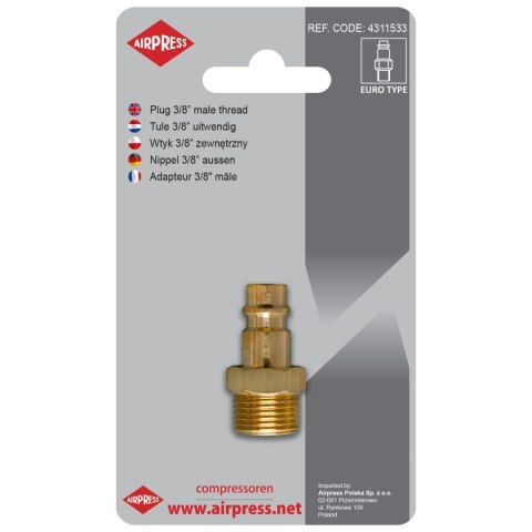 WTYK SZYBKOZŁĄCZKI Z GWINTEM ZEWNĘTRZNYM 3/8'' AIRPRESS WTYK SZYBKOZŁĄCZKI Z GWINTEM ZEWNĘTRZNYM 3/8'' AIRPRESS
