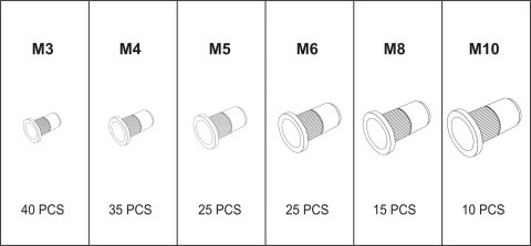 ZESTAW NITONAKRĘTEK STALOWYCH M3- M10, 150SZT YATO ZESTAW NITONAKRĘTEK STALOWYCH M3- M10, 150SZT YATO