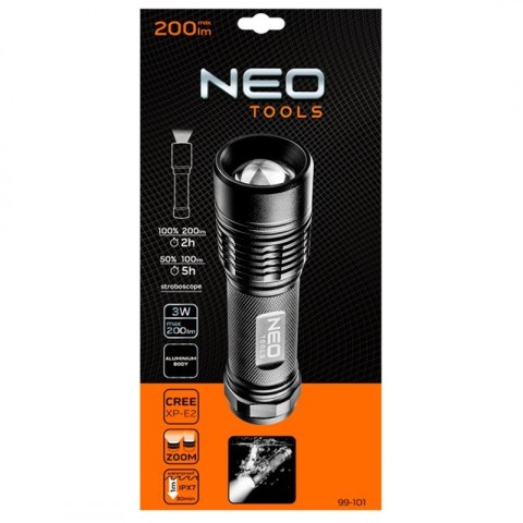 ALUMINIOWA LATARKA 200 LUM ZOOM IPX7 3XAAA NEO ALUMINIOWA LATARKA 200 LUM ZOOM IPX7 3XAAA NEO