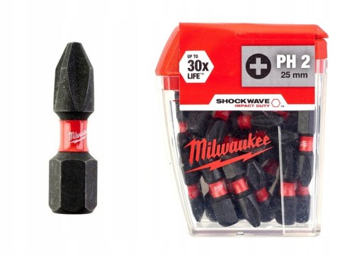 BIT, GROT, KOŃCÓWKA SHOCKWAVE PH2 25MM 25 SZT. MILWAUKEE BIT, GROT, KOŃCÓWKA SHOCKWAVE PH2 25MM 25 SZT. MILWAUKEE