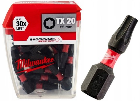 BIT, GROT, KOŃCÓWKA TORX TX20 25MM 25 SZT. MILWAUKEE BIT, GROT, KOŃCÓWKA TORX TX20 25MM 25 SZT. MILWAUKEE