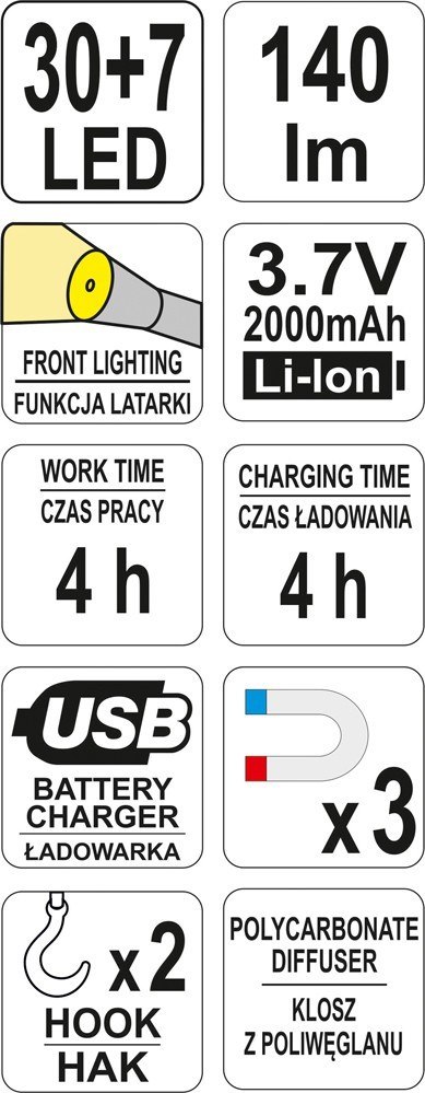 LAMPA WARSZTATOWA 30 + 7 LED YATO LAMPA WARSZTATOWA 30 + 7 LED YATO