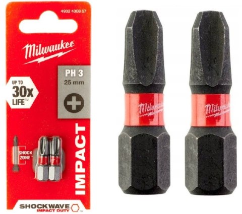 BIT, GROT, KOŃCÓWKA SHOCKWAVE PH3 25MM 2 SZT. MILWAUKEE BIT, GROT, KOŃCÓWKA SHOCKWAVE PH3 25MM 2 SZT. MILWAUKEE