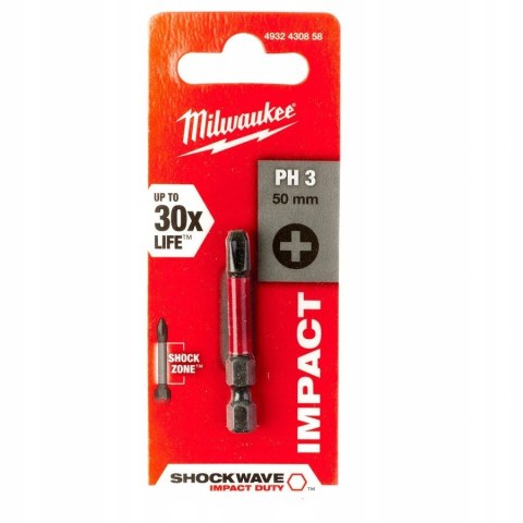 BIT, GROT, KOŃCÓWKA SHOCKWAVE PH3 50MM 1 SZT. MILWAUKEE BIT, GROT, KOŃCÓWKA SHOCKWAVE PH3 50MM 1 SZT. MILWAUKEE