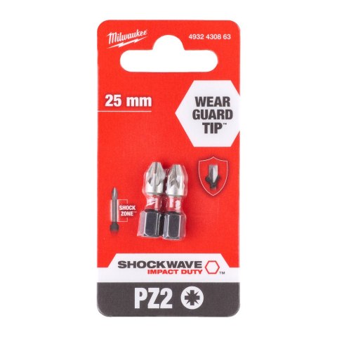 BIT, GROT, KOŃCÓWKA SHOCKWAVE PZ2 25MM 2 SZT. MILWAUKEE BIT, GROT, KOŃCÓWKA SHOCKWAVE PZ2 25MM 2 SZT. MILWAUKEE