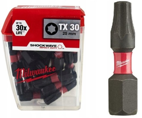 BIT, GROT, KOŃCÓWKA TORX TX30 25MM 25SZT. MILWAUKEE BIT, GROT, KOŃCÓWKA TORX TX30 25MM 25SZT. MILWAUKEE