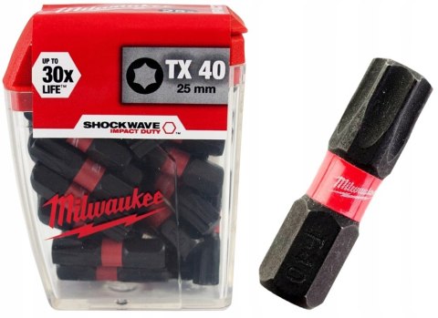 BIT, GROT, KOŃCÓWKA TORX TX40 25MM 25 SZT. MILWAUKEE BIT, GROT, KOŃCÓWKA TORX TX40 25MM 25 SZT. MILWAUKEE