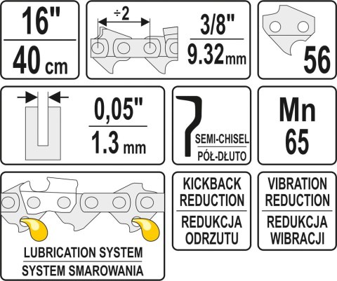 ŁAŃCUCH TNĄCY DO PILARKI 16'' 3/8' 1.3MM 56Z YATO ŁAŃCUCH TNĄCY DO PILARKI 16'' 3/8' 1.3MM 56Z YATO