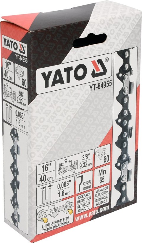 ŁAŃCUCH TNĄCY DO PILARKI 16'' 3/8' 1,6MM 60Z YATO ŁAŃCUCH TNĄCY DO PILARKI 16'' 3/8' 1,6MM 60Z YATO