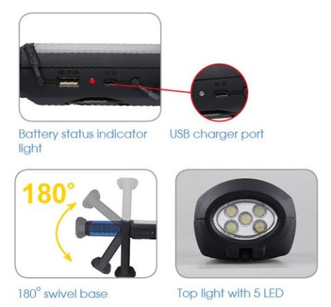 LATARKA 3W + 5 LED LAMPA WARSZTATOWA AKUMULATOROWA KING TONY LATARKA 3W + 5 LED LAMPA WARSZTATOWA AKUMULATOROWA KING TONY