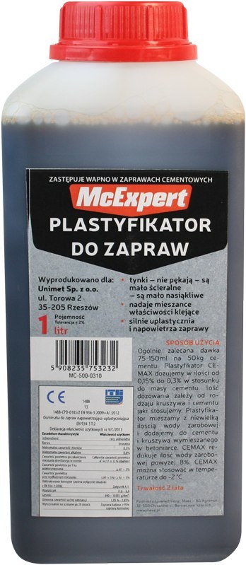 PLASTYFIKATOR DO ZAPRAW ZASTĘPUJĄCY WAPNO 1L MC EXPERT PLASTYFIKATOR DO ZAPRAW ZASTĘPUJĄCY WAPNO 1L MC EXPERT