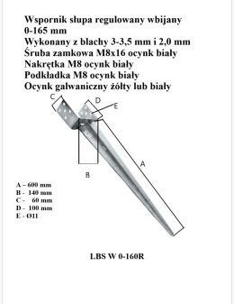 PODSTAWA SŁUPA WBIJANA REGULOWANA 0-165*700 MM UN