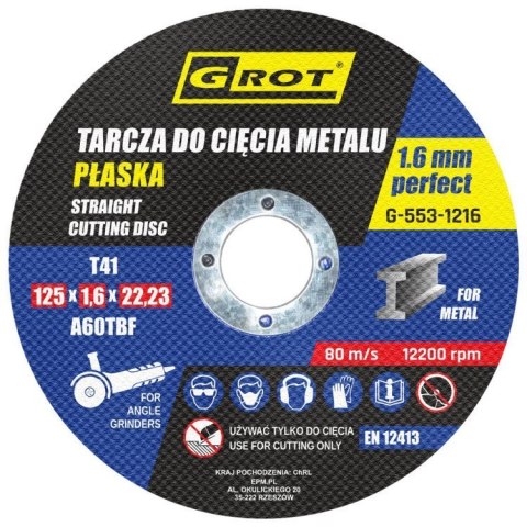 TARCZA PŁASKA T1A 125*1.6*22 KOMPLET 10 SZTUK GROT TARCZA PŁASKA T1A 125*1.6*22 KOMPLET 10 SZTUK GROT