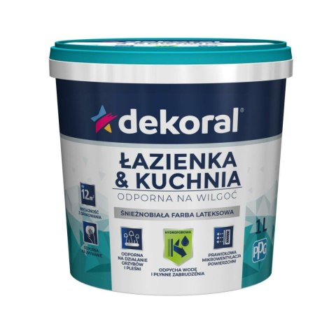 EMULSJA AKRYL WEW ŁAZIENKA&KUCHNIA MALEINAK BIAŁY MAT 1L DEKORAL EMULSJA AKRYL WEW ŁAZIENKA&KUCHNIA MALEINAK BIAŁY MAT 1L DEKORAL