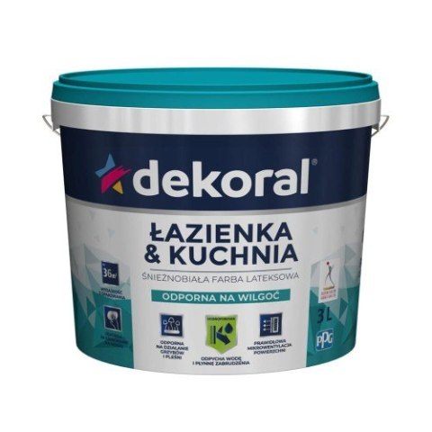 EMULSJA AKRYL WEW ŁAZIENKA&KUCHNIA MALEINAK BIAŁY MAT 3L DEKORAL