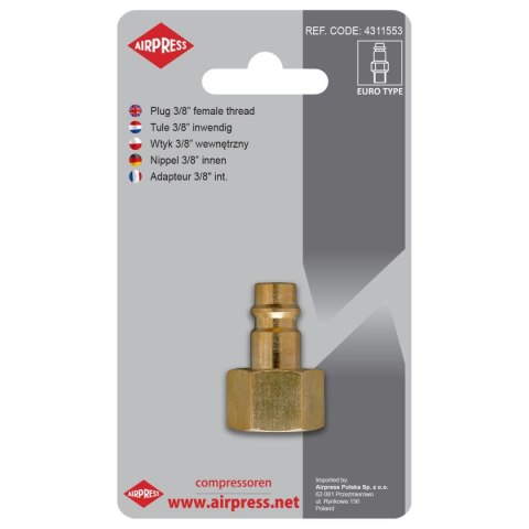 WTYK SZYBKOZŁĄCZKI Z GWINTEM WEWNĘTRZNYM 3/8'' AIRPRESS WTYK SZYBKOZŁĄCZKI Z GWINTEM WEWNĘTRZNYM 3/8'' AIRPRESS
