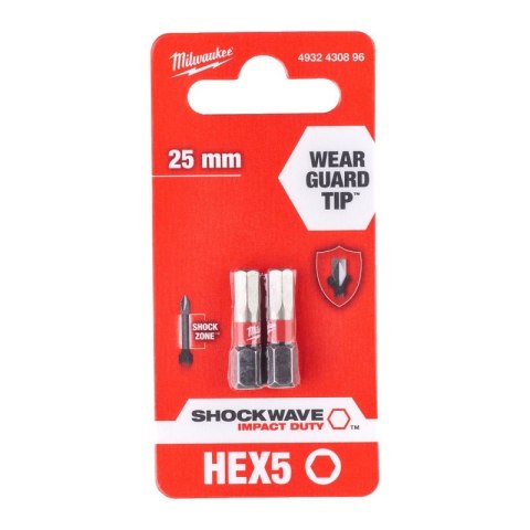 BIT, GROT, KOŃCÓWKA HEX5 25MM 2 SZT MILWAUKEE BIT, GROT, KOŃCÓWKA HEX5 25MM 2 SZT MILWAUKEE