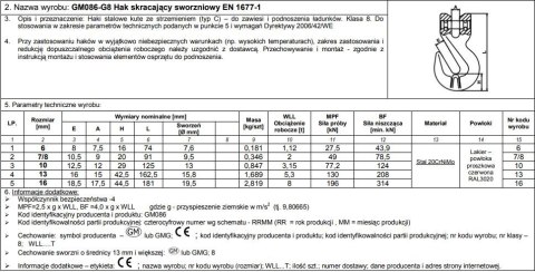 HAK SKRACAJĄCY ZE SWORZNIEM 13MM G8 WILL 5.3T UN HAK SKRACAJĄCY ZE SWORZNIEM 13MM G8 WILL 5.3T UN