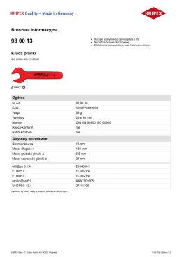 KLUCZ PŁASKI IZOLOWANY 1000V 13MM KNIPEX