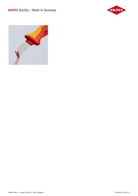 NÓŻ DO KABLI IZOLOWANY 1000V 190MM KNIPEX NÓŻ DO KABLI IZOLOWANY 1000V 190MM KNIPEX