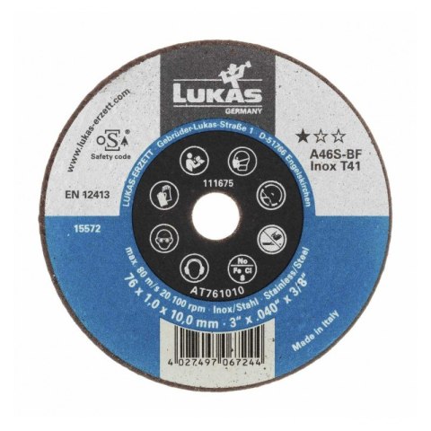 TARCZA PŁASKA T1A 50*1.0*10.0 A46S-BF INOX LUKAS TARCZA PŁASKA T1A 50*1.0*10.0 A46S-BF INOX LUKAS
