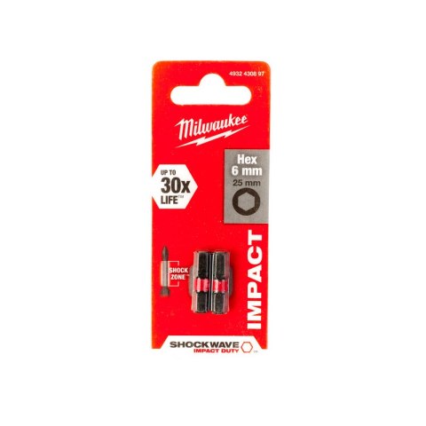 BIT, GROT, KOŃCÓWKA HEX6 25MM 2 SZT MILWAUKEE BIT, GROT, KOŃCÓWKA HEX6 25MM 2 SZT MILWAUKEE