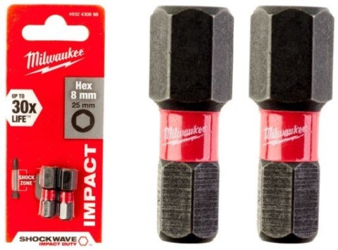 BIT, GROT, KOŃCÓWKA HEX8 25MM 2 SZT MILWAUKEE BIT, GROT, KOŃCÓWKA HEX8 25MM 2 SZT MILWAUKEE