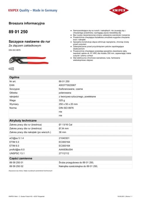 SZCZYPCE DO RUR ZE ZŁĄCZEM ZAKŁADKOWYM 250MM KNIPEX SZCZYPCE DO RUR ZE ZŁĄCZEM ZAKŁADKOWYM 250MM KNIPEX