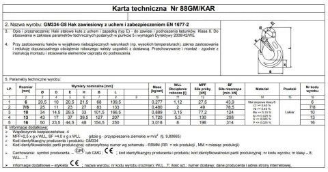 HAK ZAWIESIOWY Z UCHEM I ZABEZPIECZENIEM G8 6MM WLL 1.12T UN HAK ZAWIESIOWY Z UCHEM I ZABEZPIECZENIEM G8 6MM WLL 1.12T UN
