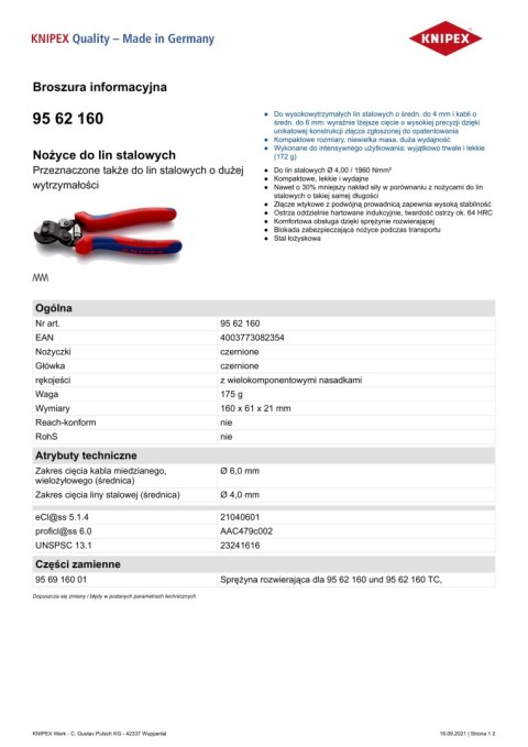 NOŻYCE DO LIN STALOWYCH KNIPEX NOŻYCE DO LIN STALOWYCH KNIPEX