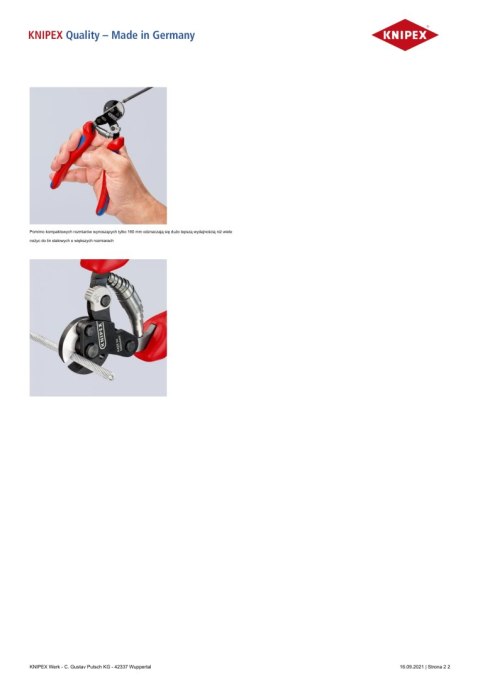 NOŻYCE DO LIN STALOWYCH KNIPEX NOŻYCE DO LIN STALOWYCH KNIPEX