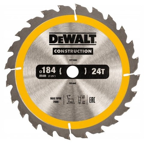 PIŁA TARCZOWA DO DREWNA 184/16MM, 24 ZĘBÓW DEWALT PIŁA TARCZOWA DO DREWNA 184/16MM, 24 ZĘBÓW DEWALT